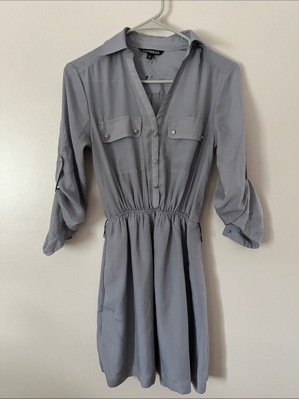 Express Light Gray Button-Front Mini Dress